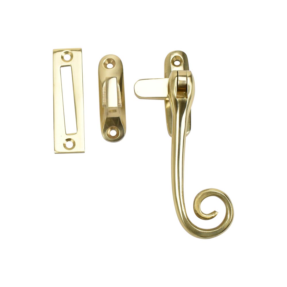 Dart Monkey Tail Brass Window Fastener with Hook & Mortice Plate - Polished Brass